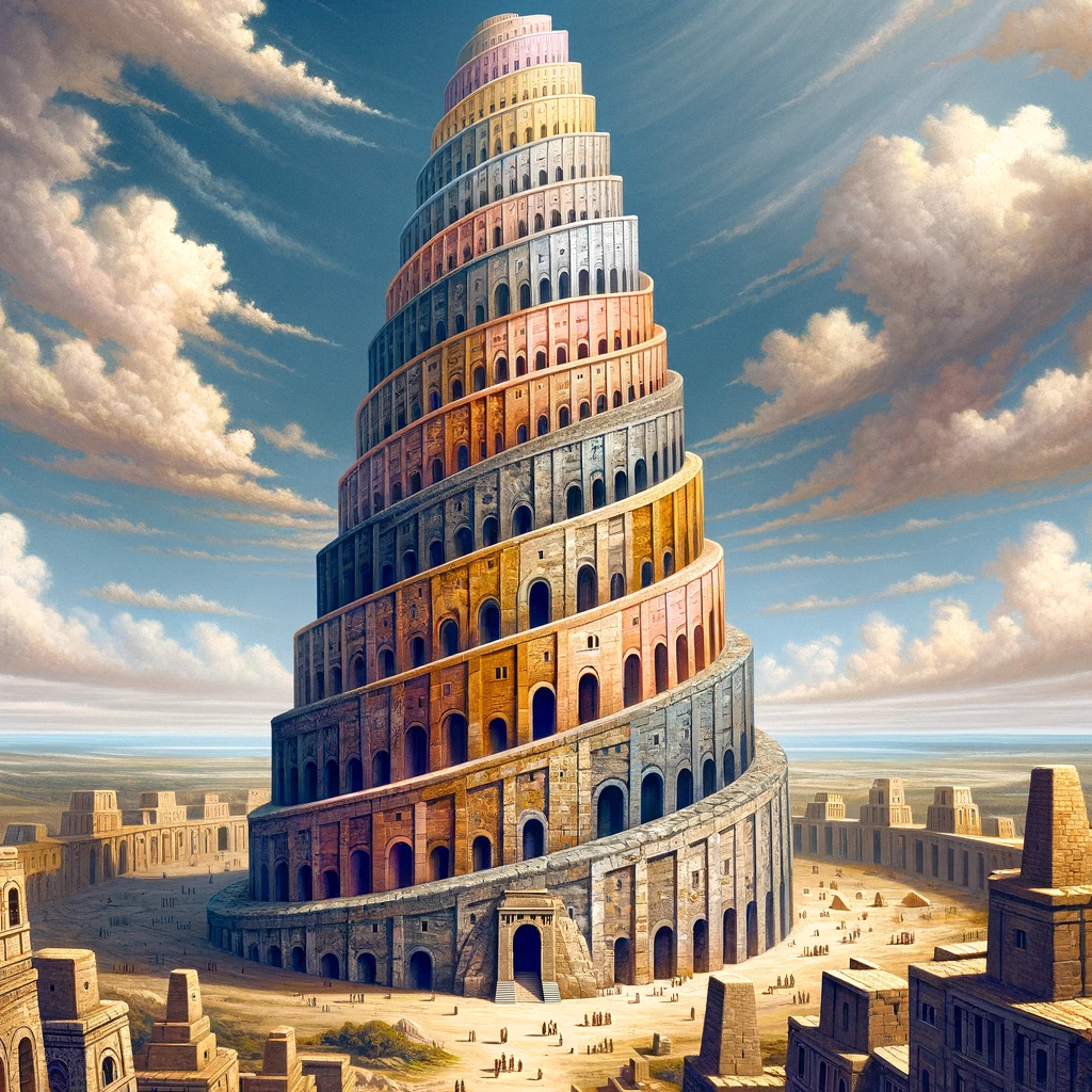 Ark.au Illustrated Bible - Genesis 11:4 - And they said, Come, let us build us a city, and a tower, whose top `may reach' unto heaven, and let us make us a name; lest we be scattered abroad upon the face of the whole earth.