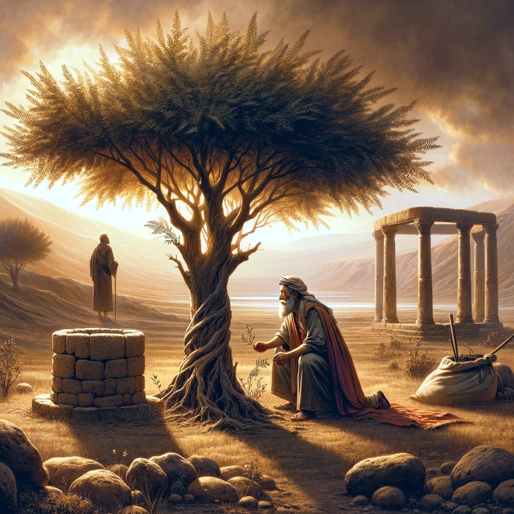 Ark.au Illustrated Bible - Genesis 21:33 - And Abraham, after planting a holy tree in Beer-sheba, gave worship to the name of the Lord, the Eternal God.