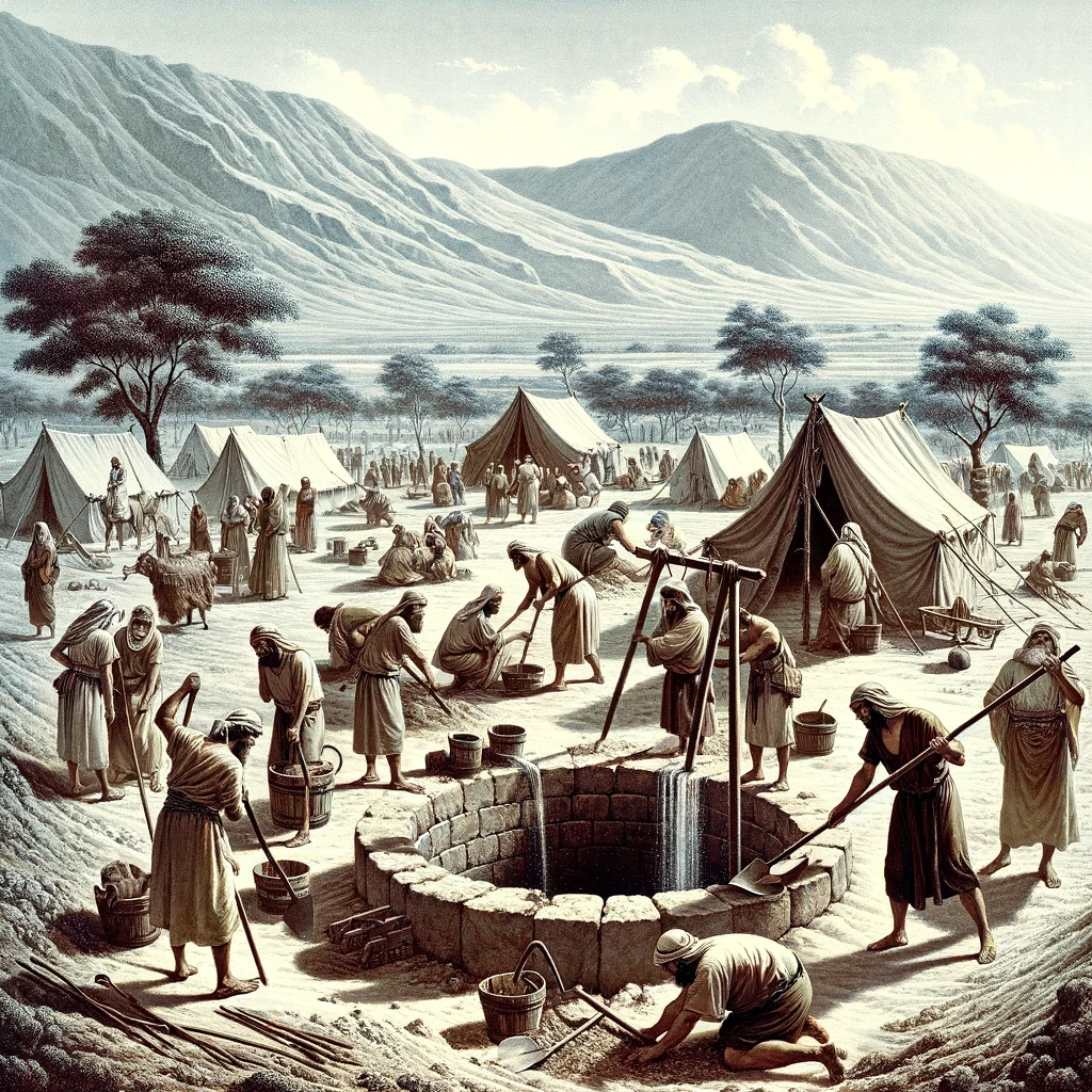 Ark.au Illustrated Bible - Genesis 26:25 - He built an altar there, and called on the name of Yahweh, and pitched his tent there. There Isaac's servants dug a well.