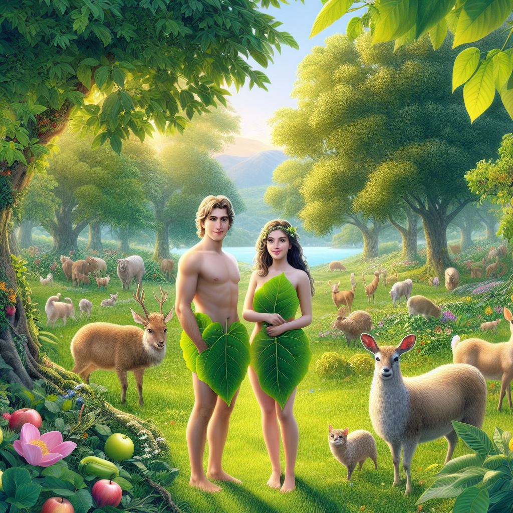 Ark.au Illustrated Bible - Genesis 3:7 - And their eyes were open and they were conscious that they had no clothing and they made themselves coats of leaves stitched together.