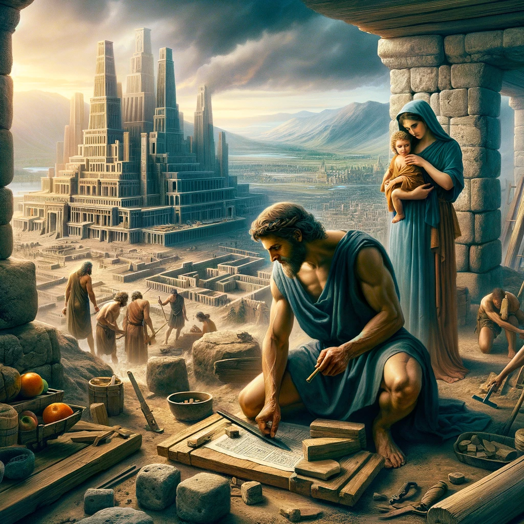 Ark.au Illustrated Bible - Genesis 4:17 - And Cain had connection with his wife and she became with child and gave birth to Enoch: and he made a town, and gave the town the name of Enoch after his son.