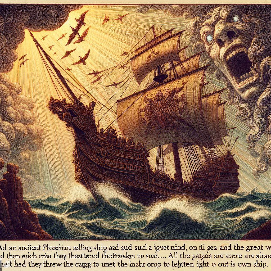 Ark.au Illustrated Bible - Jonah 1:4 - But Jehovah sent out a great wind upon the sea, and there was a mighty tempest upon the sea, so that the ship was like to be broken.