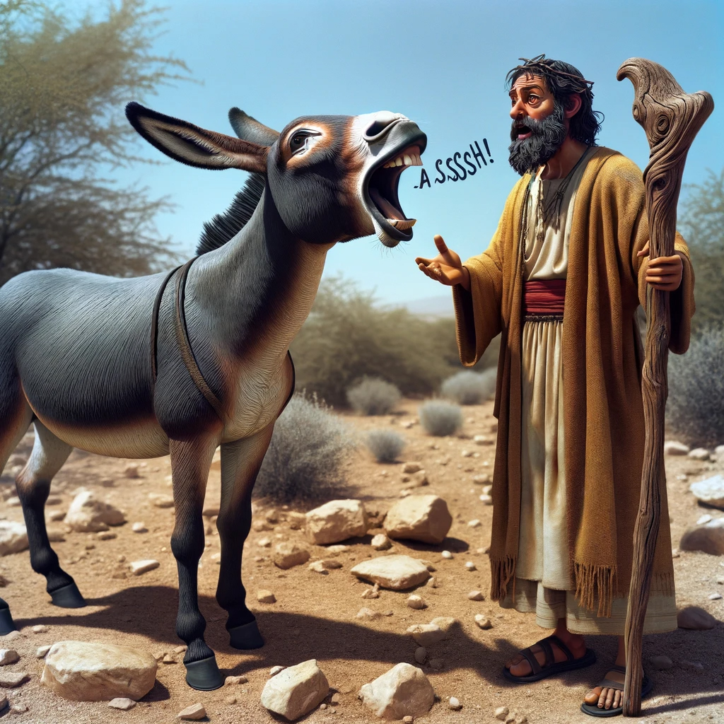 Ark.au Illustrated Bible - Numbers 22:30 - And the ass said to Balaam, Am not I thine ass, upon which thou hast ridden ever since I was thine to this day? was I ever wont to do so to thee? And he said, No.