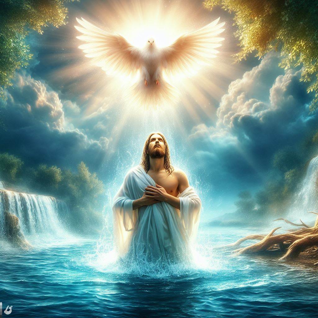 Ark.au Illustrated Bible - Luke 3:22 - And the Holy Spirit descended in a bodily shape like a dove upon him, and a voice came from heaven, which said, Thou art my beloved Son; in thee I am well pleased.
