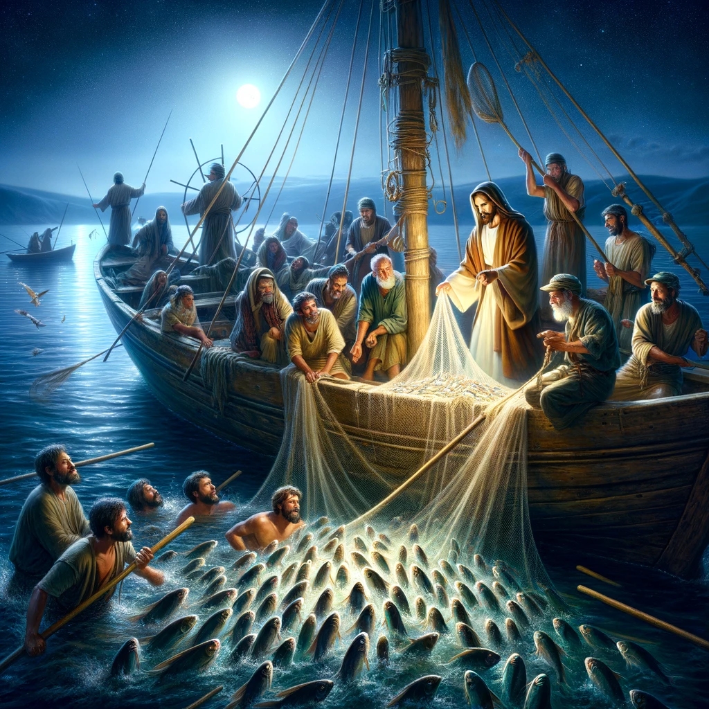 Ark.au Illustrated Bible - Luke 5:6 - And when they had done this, they inclosed a great multitude of fishes: and their net broke.