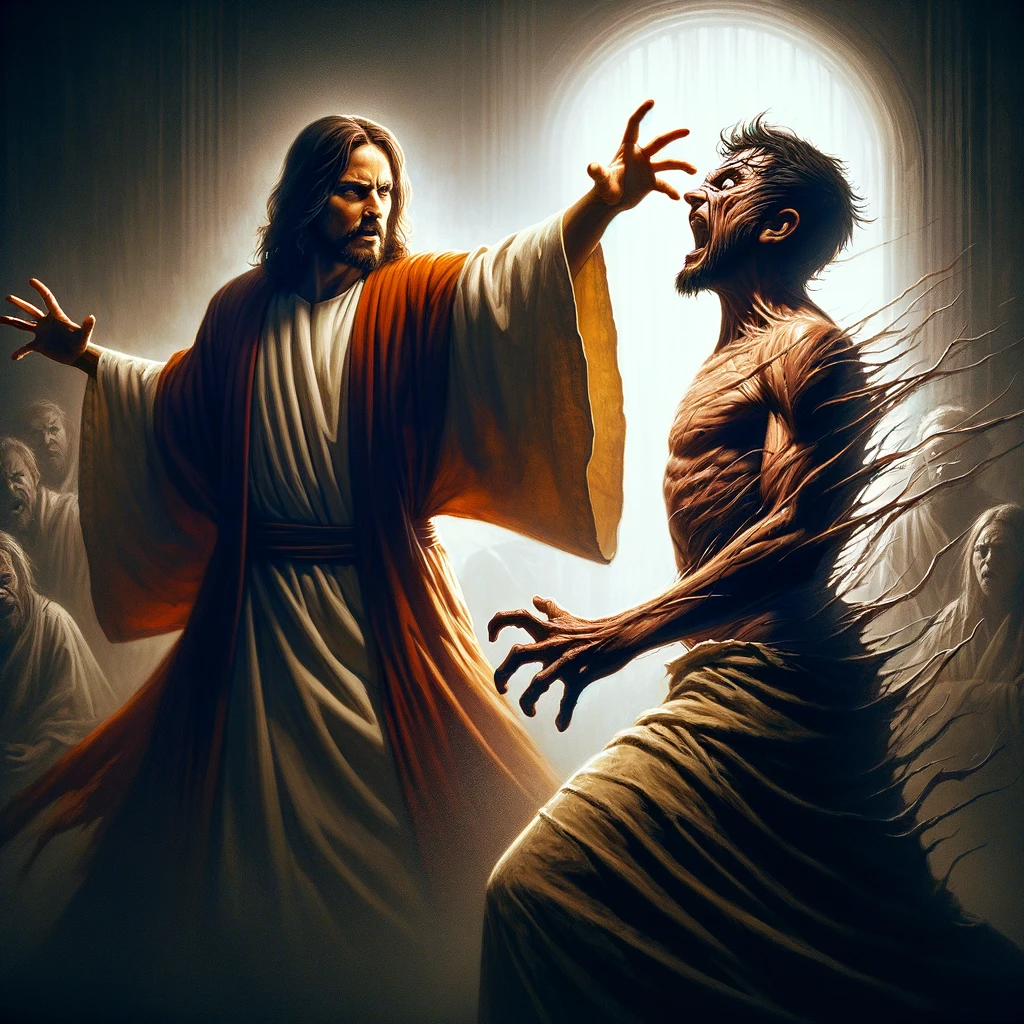 Ark.au Illustrated Bible - Luke 8:29 - For he gave an order to the evil spirit to come out of the man. For frequently it would take a grip of him: and he was kept under control, and prisoned with chains; but parting the chains in two, he would be sent by the driving of the evil spirit into waste places.