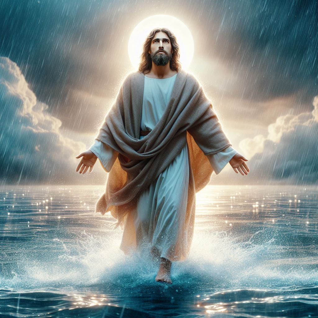 Ark.au Illustrated Bible - John 6:19 - When therefore they had rowed about five and twenty or thirty furlongs, they behold Jesus walking on the sea, and drawing nigh unto the boat: and they were afraid.