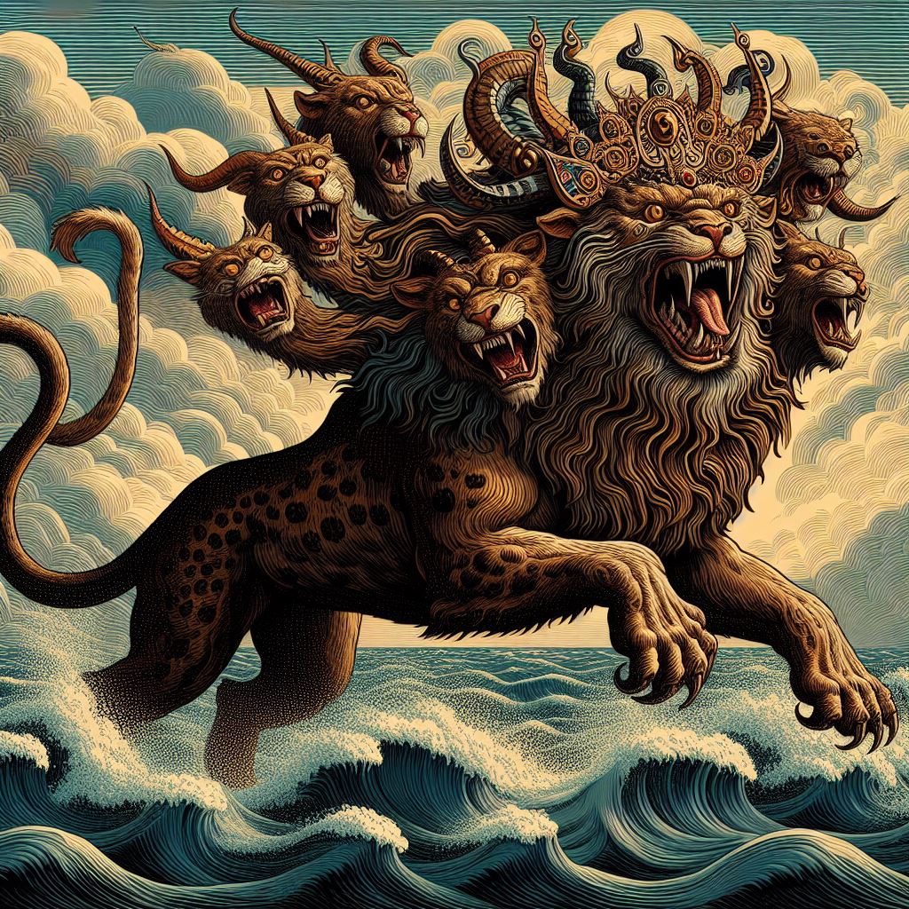 Ark.au Illustrated Bible - Revelation 13:2 - And the beast which I saw was like to a leopardess, and its feet as of a bear, and its mouth as a lion's mouth; and the dragon gave to it his power, and his throne, and great authority;