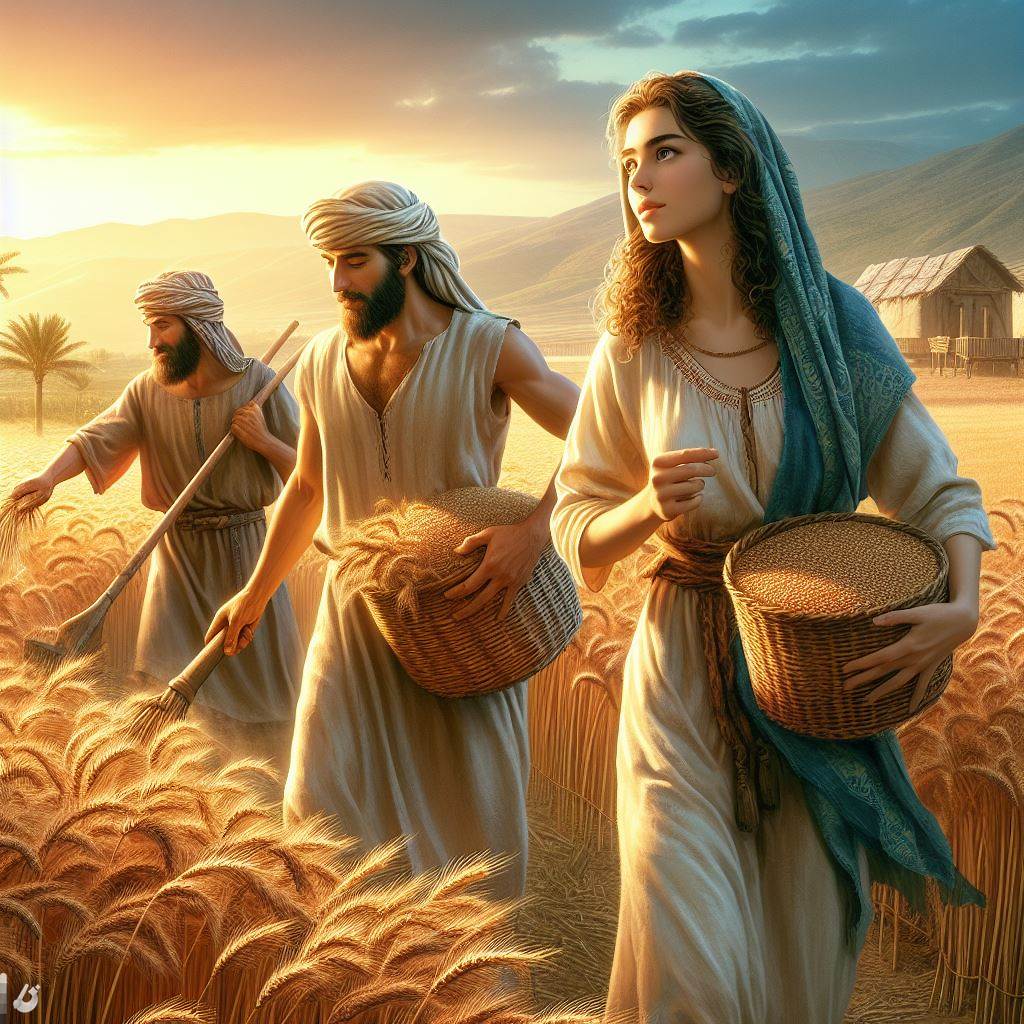 Ark.au Illustrated Bible - Ruth 2:3 - And she goeth and cometh and gathereth in a field after the reapers, and her chance happeneth -- the portion of the field is Boaz's who `is' of the family of Elimelech.